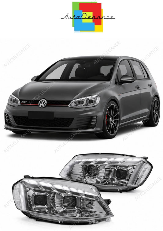 💕 Fari Anteriori Adatto per VW Golf 7 17-19 LED DRL Seq Welcome Cromati 💕