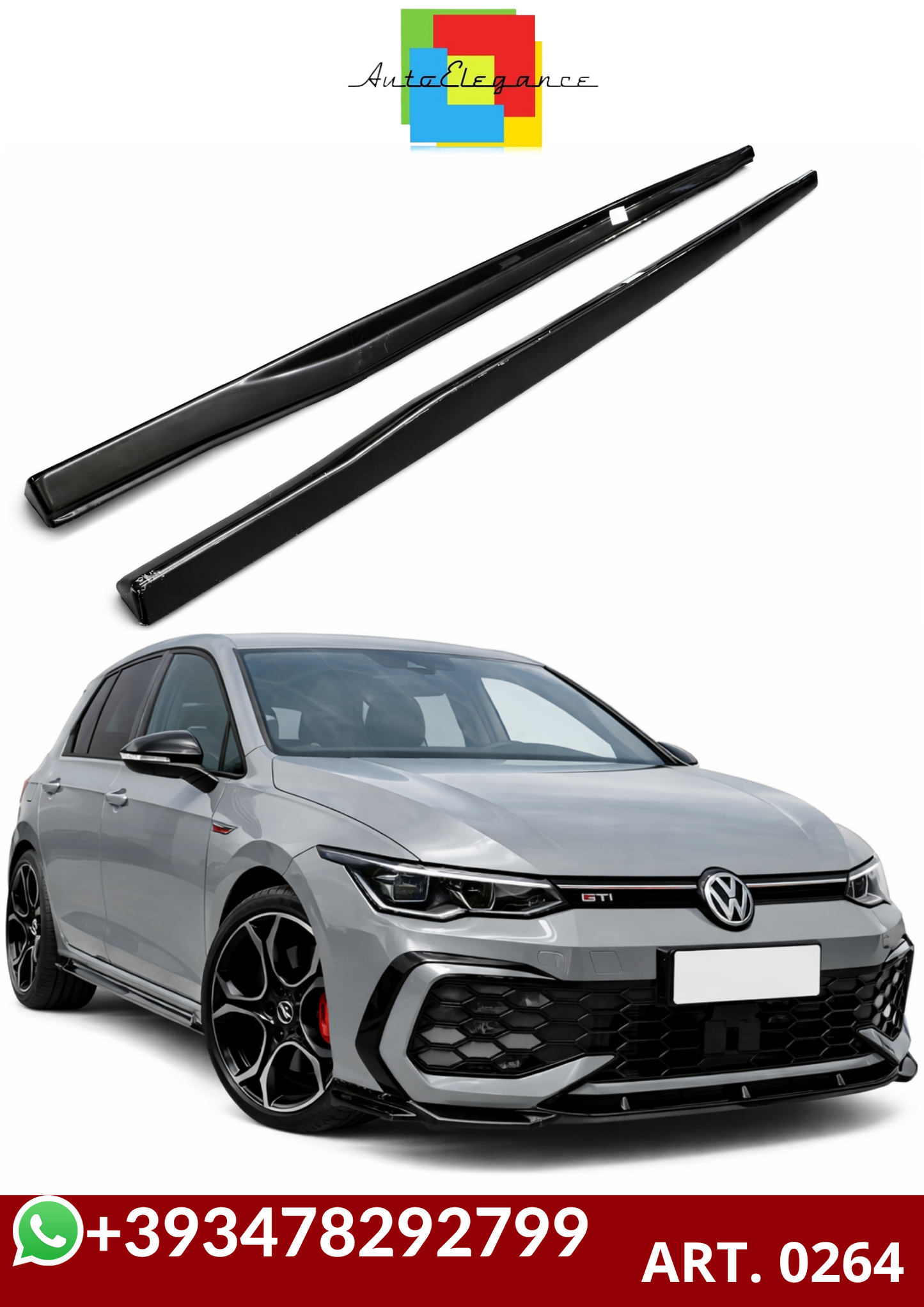 💕ART. 0264 SOTTO MINIGONNE VW GOLF 8 VIII 2019+ LOOK GTI NERO LUCIDO💕