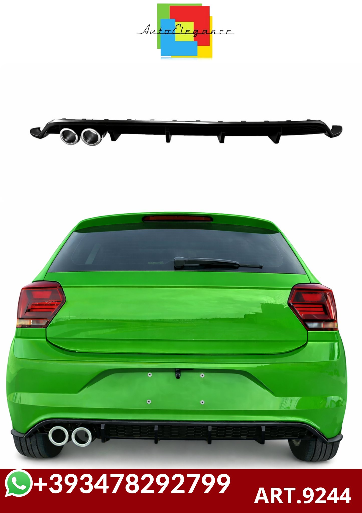 💕ART.9244 DIFFUSORE POLO AW1 18-24 LOOK GTI NERO LUCIDO CON TERMINALI CROMATI💕