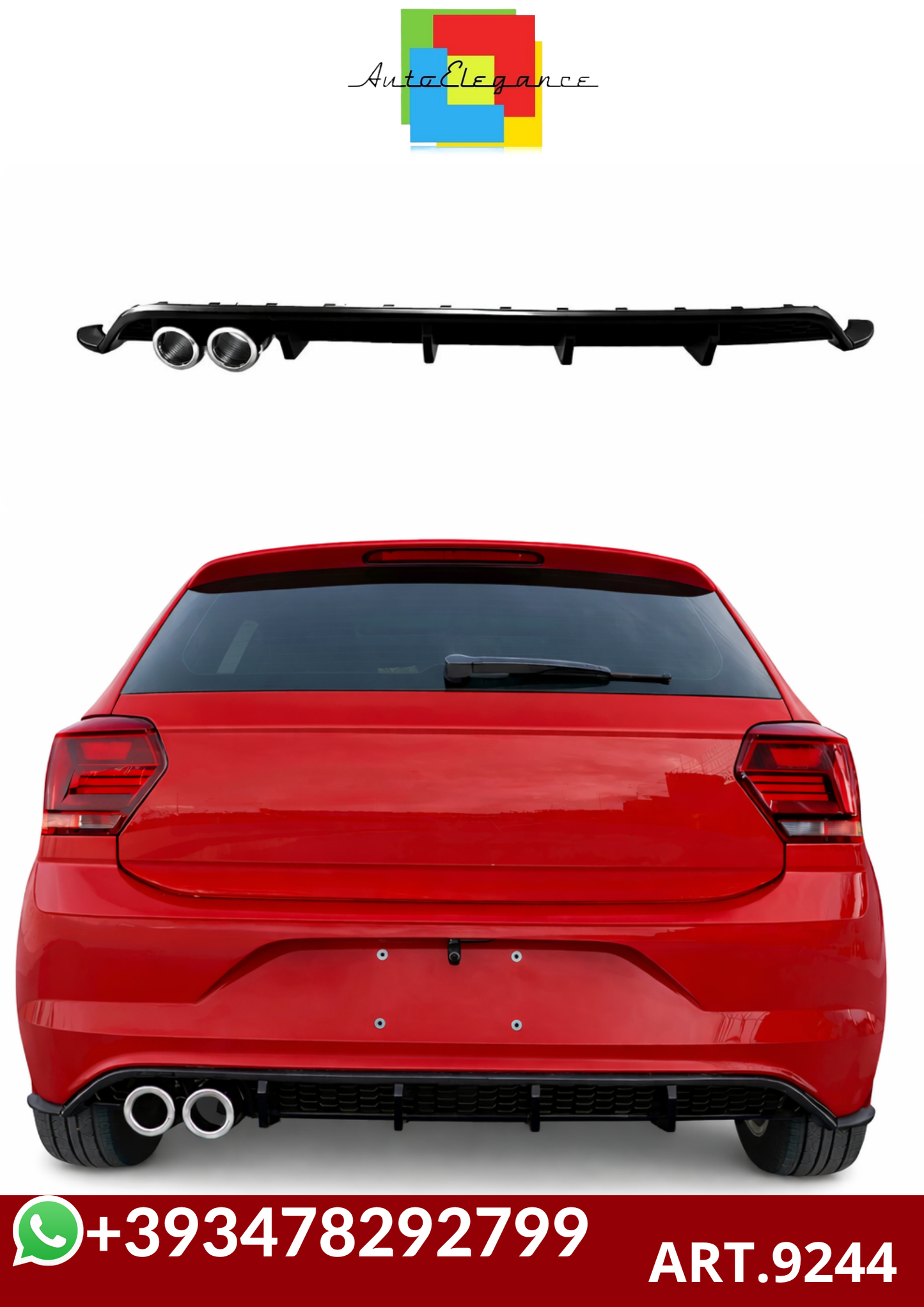 💕ART.9244 DIFFUSORE POLO AW1 18-24 LOOK GTI NERO LUCIDO CON TERMINALI CROMATI💕
