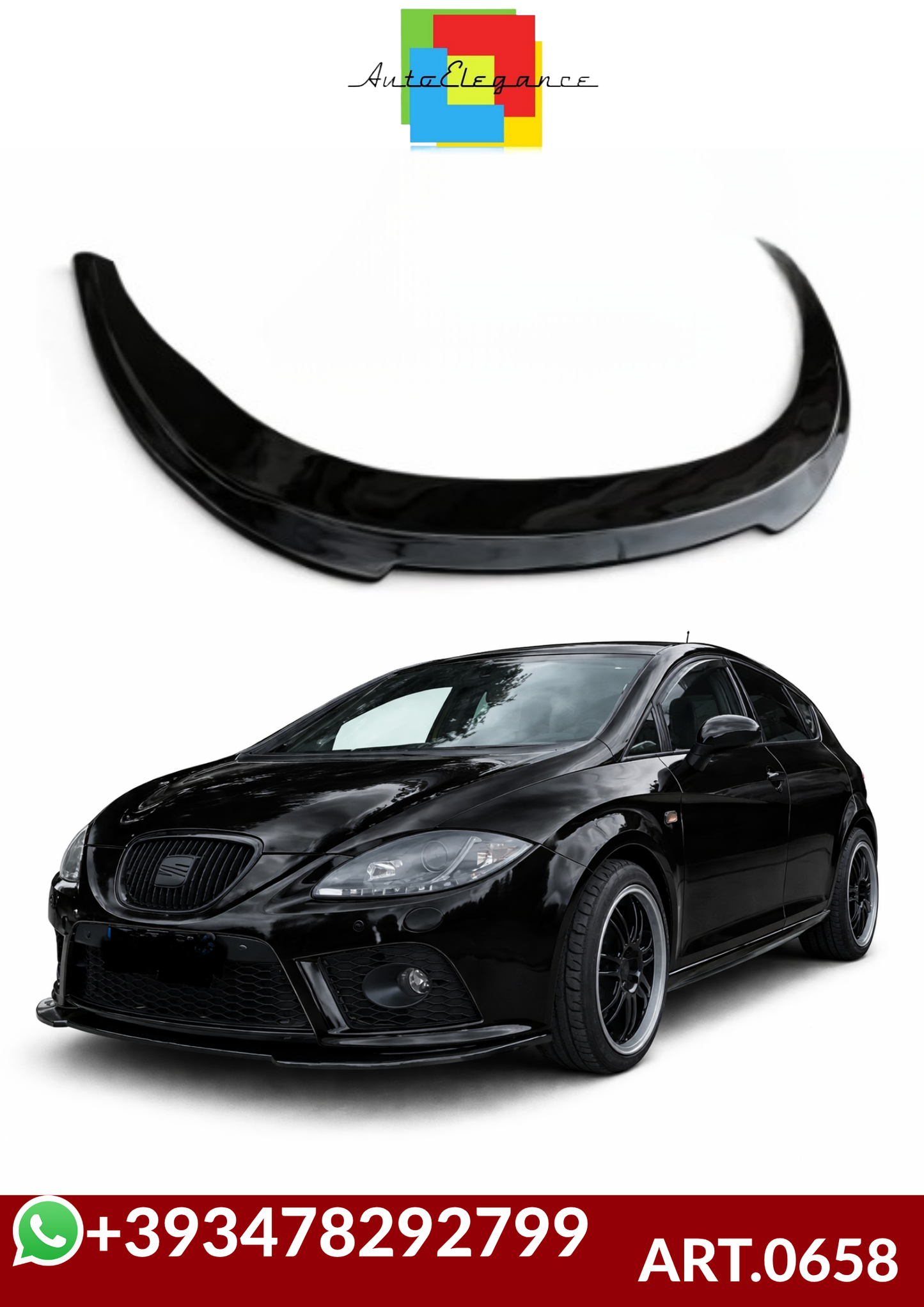 💕 ART.0658 SPLITTER SEAT LEON 1P  2005-2012  NERO  LUCIDO 💕