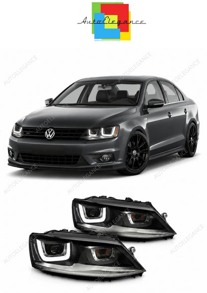 💕 Fari Anteriori Adatto per VW Jetta VI 11-18 U-LED DRL Neri 💕