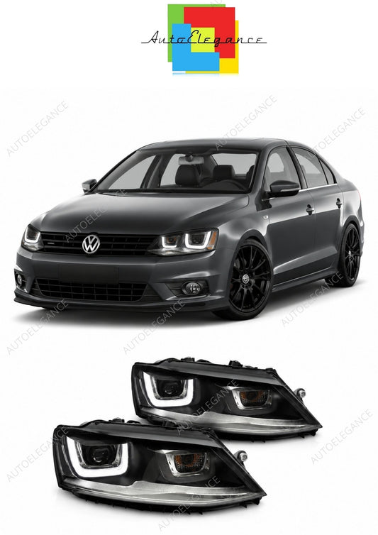 💕 Fari Anteriori Adatto per VW Jetta VI 11-18 U-LED DRL Neri 💕