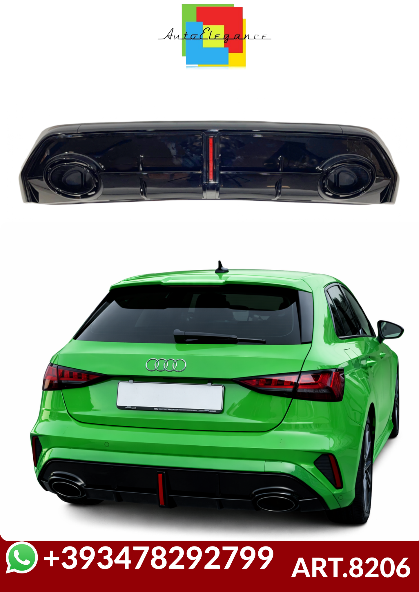 ART.8206  DIFFUSORI AUDI A3 8Y Sportback 2025+ SLine Look RS3 ABS