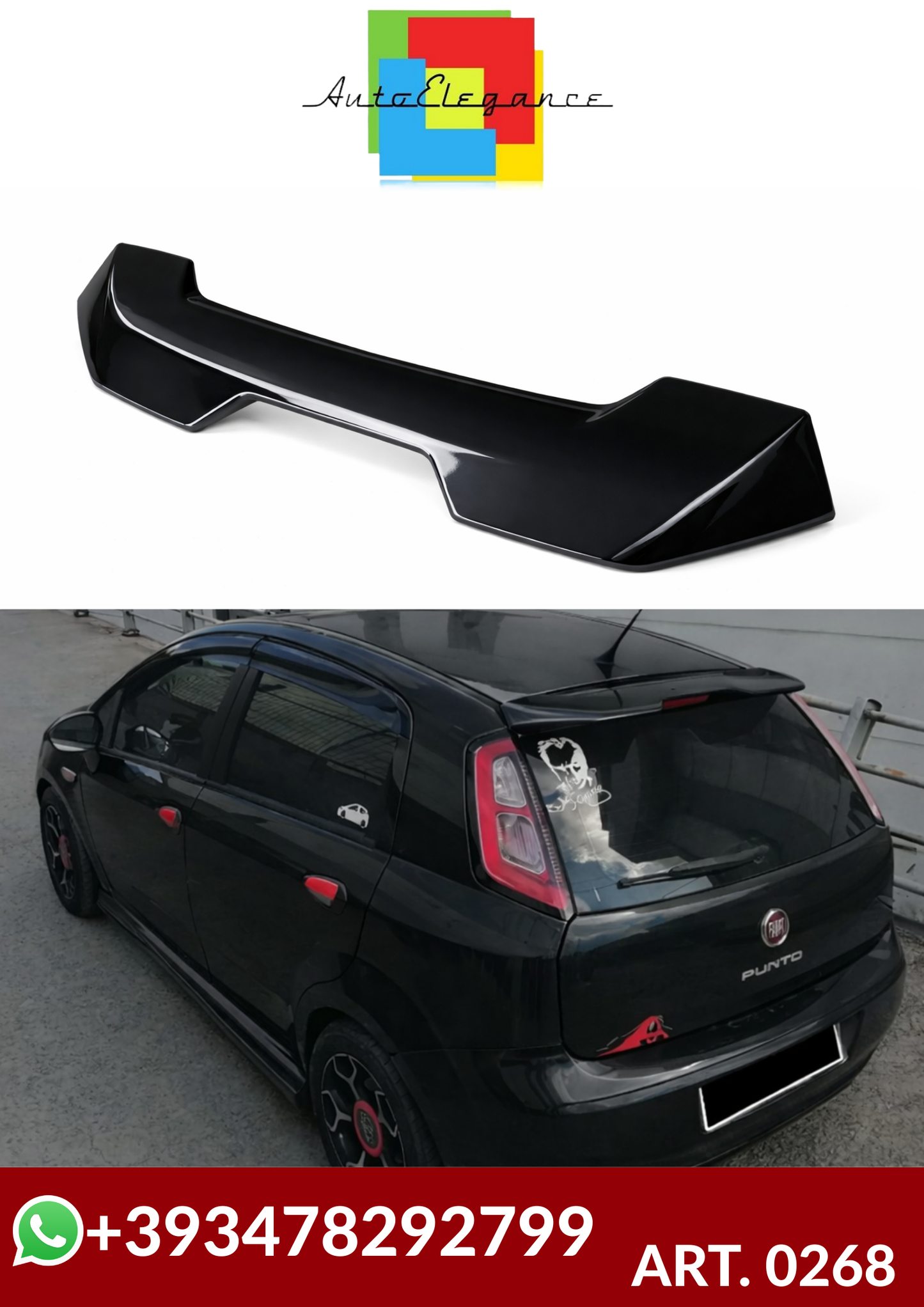 💕ART. 0268 SPOILER FIAT PUNTO PUNTO EVO 2009-2018 NERO LUCIDO 💕