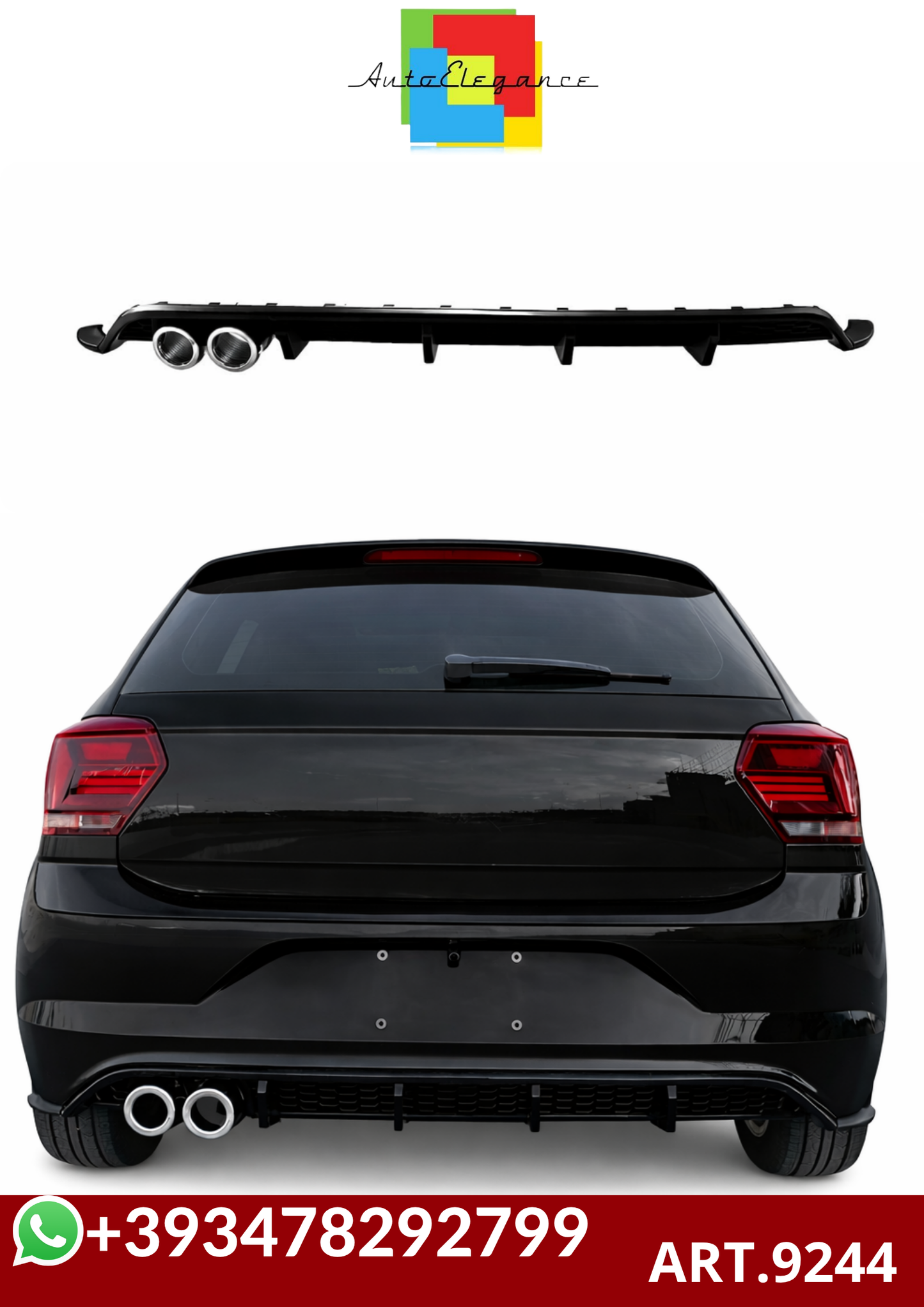 💕ART.9244 DIFFUSORE POLO AW1 18-24 LOOK GTI NERO LUCIDO CON TERMINALI CROMATI💕