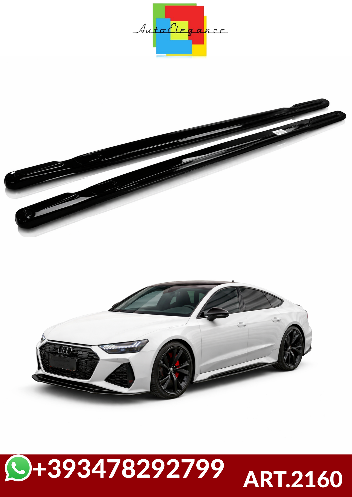 💕ART.2160 SOTTO MINIGONNE AUDI A6 C8 RS6 A7 C8 RS7 19-23 NERO LUCIDO (213cm) 💕