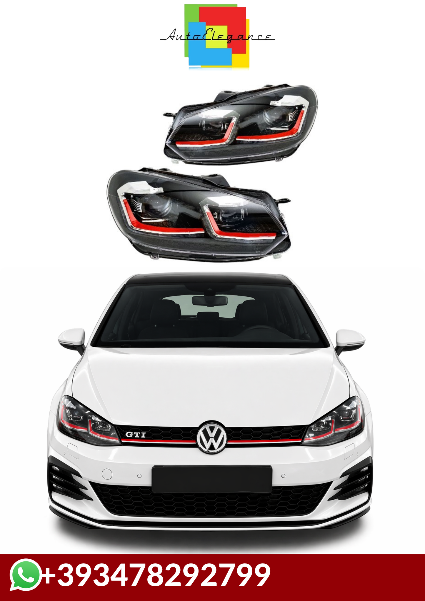 💕FARI  ANTERIORI  FUL LED VW Golf 6 TRASFORMAZIONE Luci in Golf 7 GTI 💕