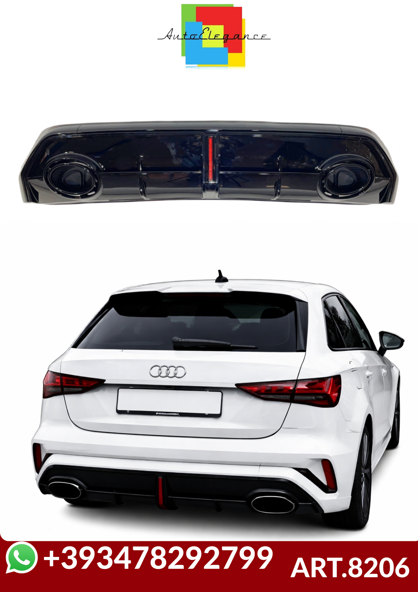 ART.8206  DIFFUSORI AUDI A3 8Y Sportback 2025+ SLine Look RS3 ABS