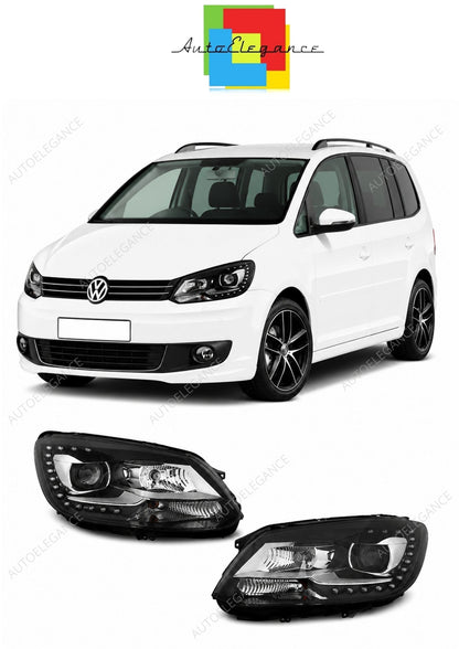 💕 Fari Anteriori Adatto per VW Touran II 08-15 True DRL LED Neri 💕