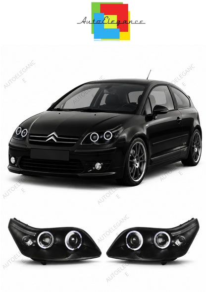 💕 Fari Anteriori Adatto per Citroen C4 2004-2010 Angel Eyes Neri 💕