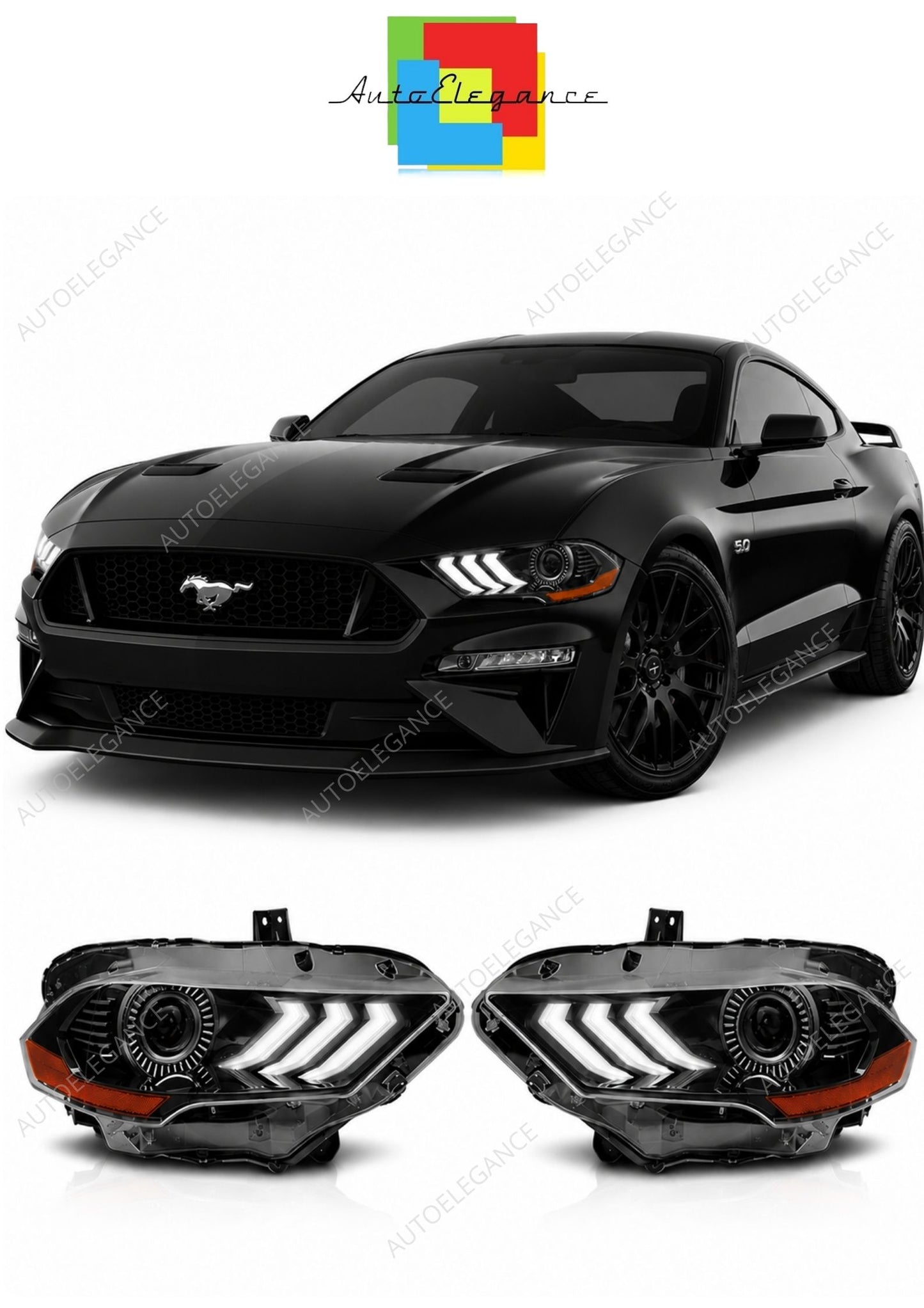 💕 Fari Anteriori Adatto per Ford Mustang 18-21 Full LED DRL RGB Neri 💕