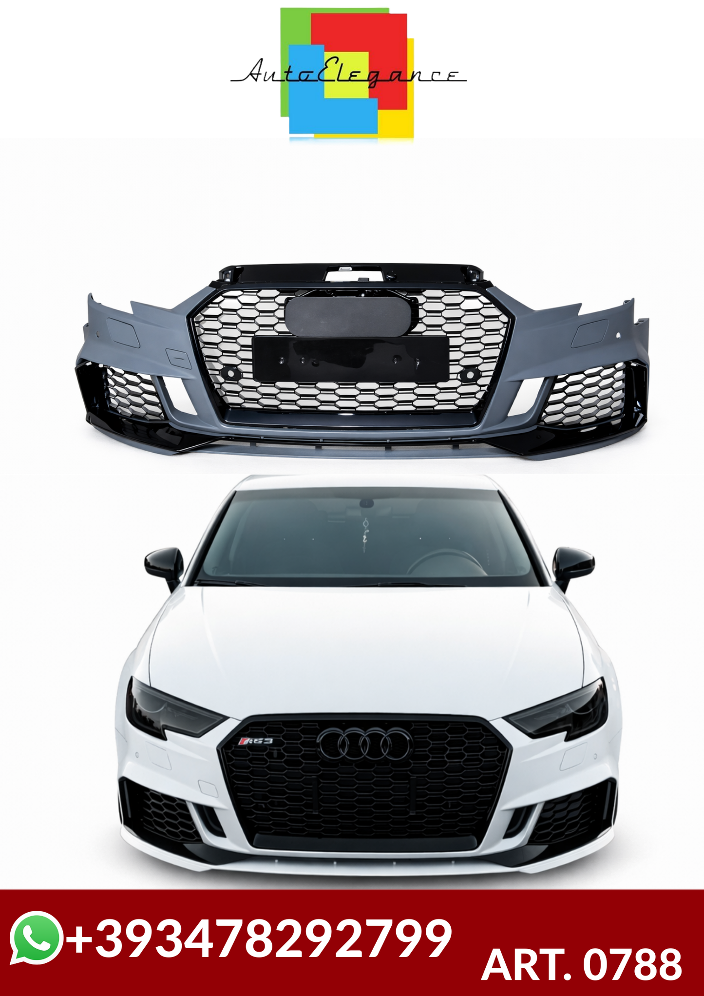 💕ART. 0788 PARAURTI ANTERIORE AUDI A3 8V 2017-2020 HATCHBACK LOOK RS3💕
