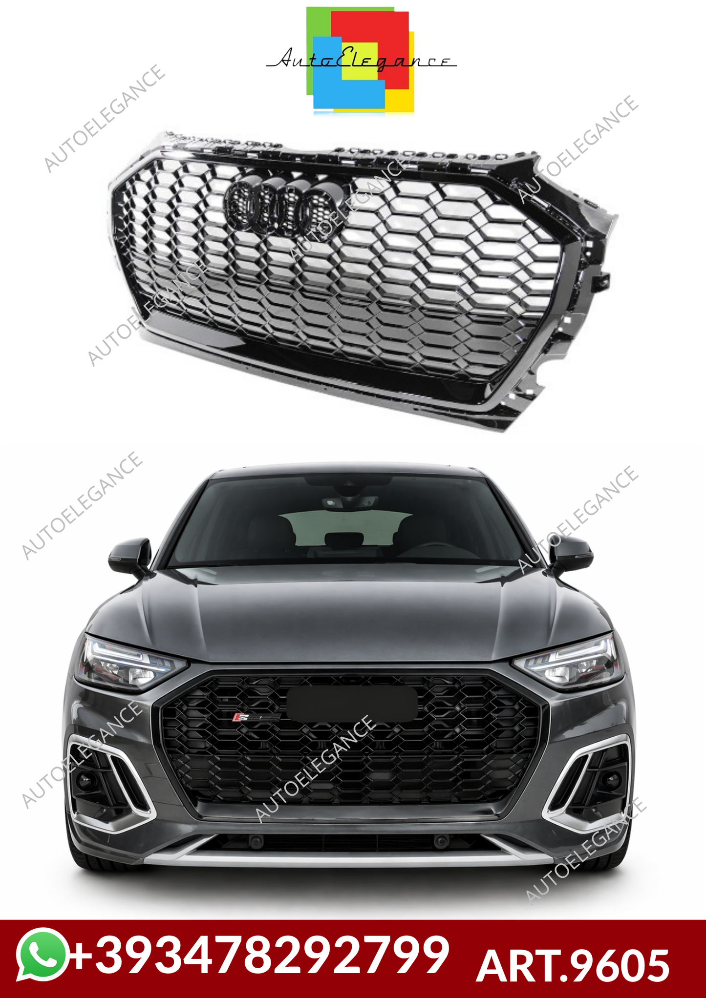 💕ART.9605  GRIGLIA RSQ5 Look Audi Q5 FY 2021 – 2024 NERO LUCIDO💕