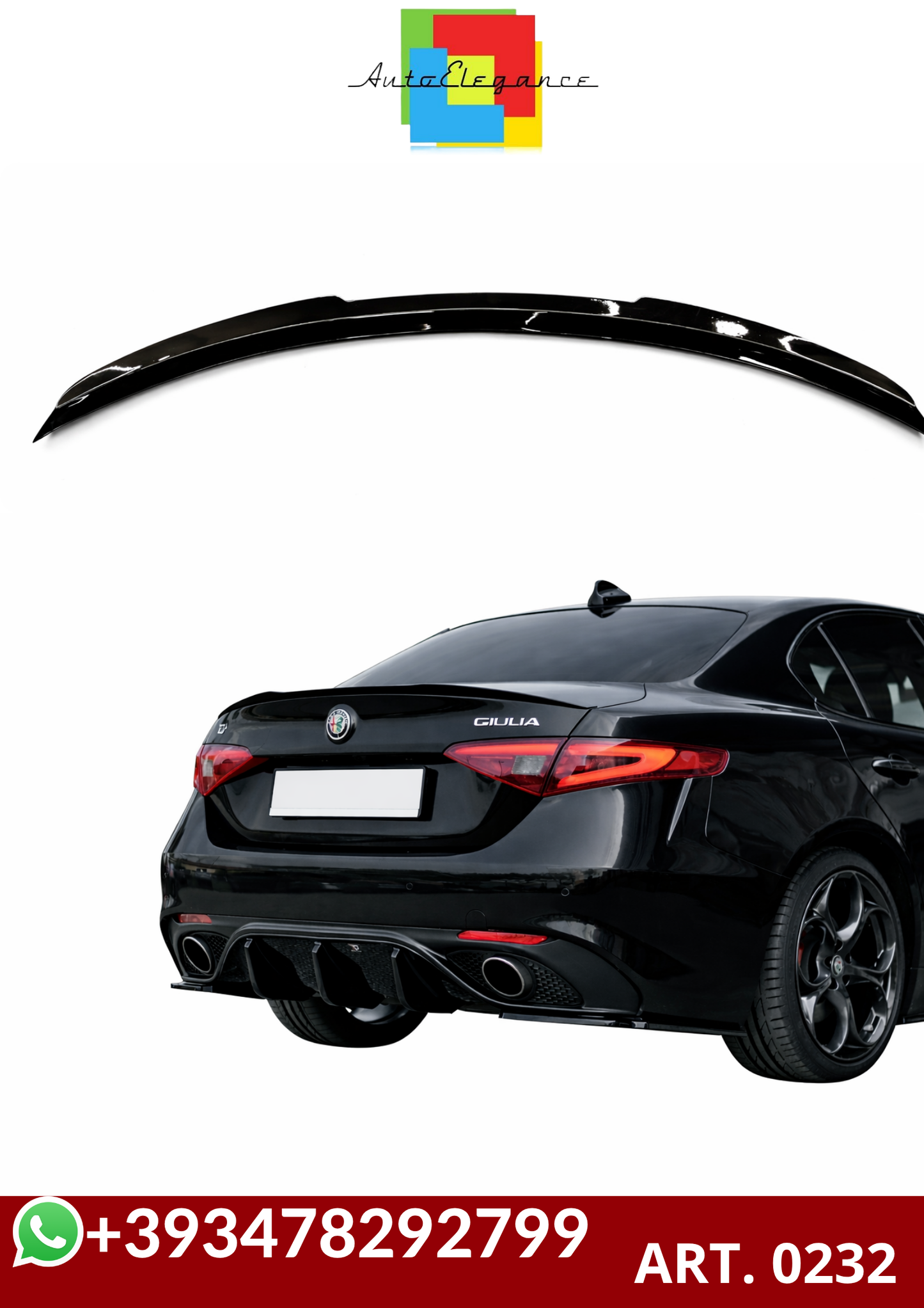 💕ART. 0232 SPOILER ALFA  ROMEO GIULIA NERO LUCIDO LOOK MAXTON💕