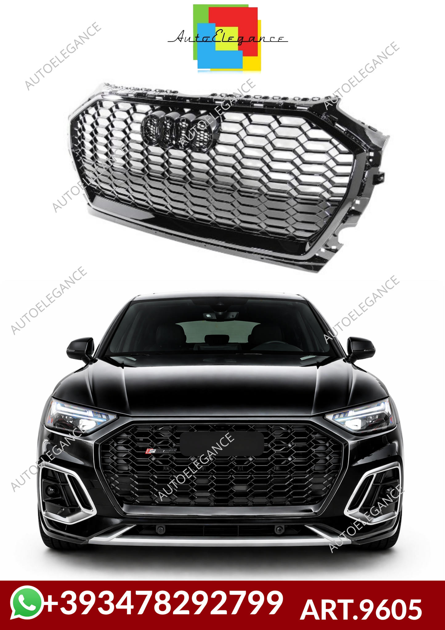 💕ART.9605  GRIGLIA RSQ5 Look Audi Q5 FY 2021 – 2024 NERO LUCIDO💕