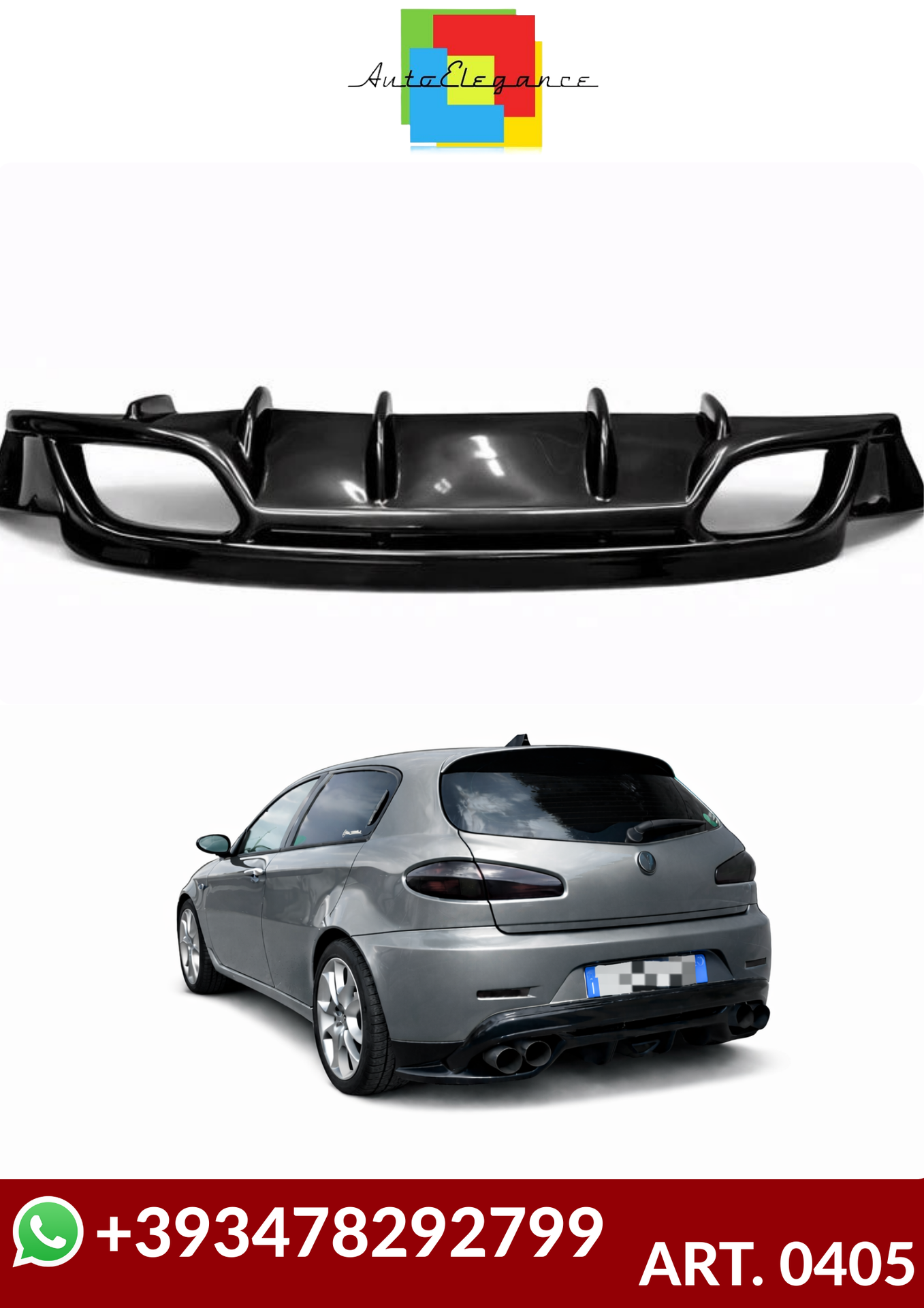 💕ART. 0405 DIFFUSORE ALFA ROMEO GIULIETTA LOOK QUADRIFOGLIO NERO LUCIDO💕