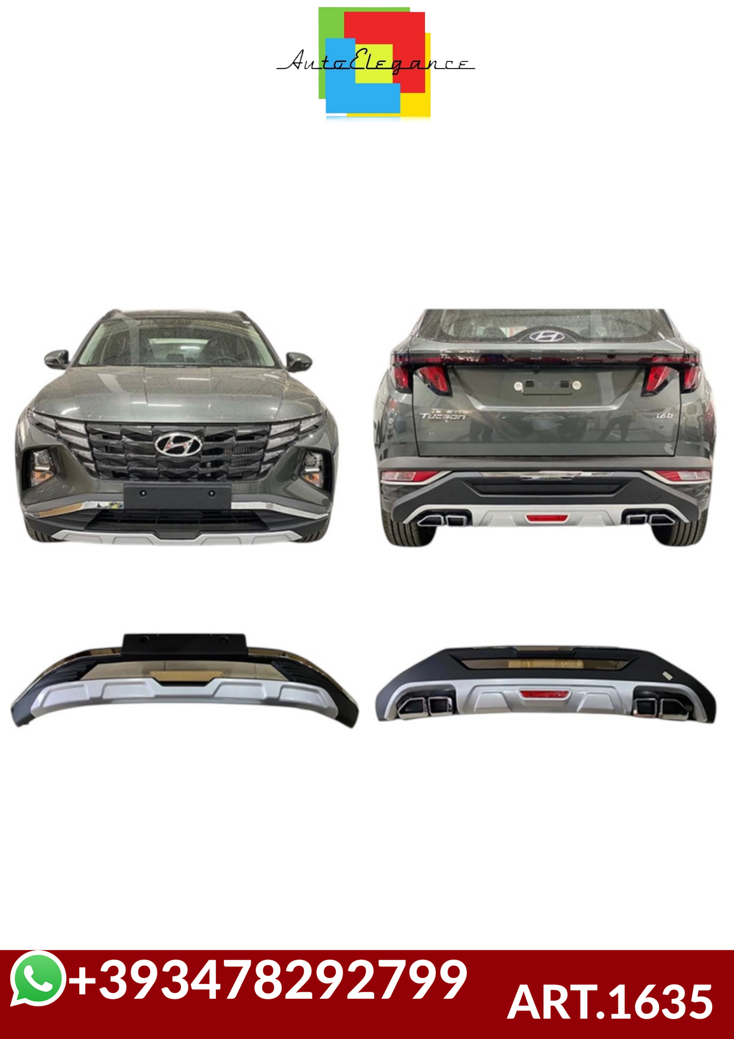 💕ART.1635 KIT SOTTO PARAURTI HYUNDAI TUCSON 2020+ANTERIORE+POSTERIORE ABS💕