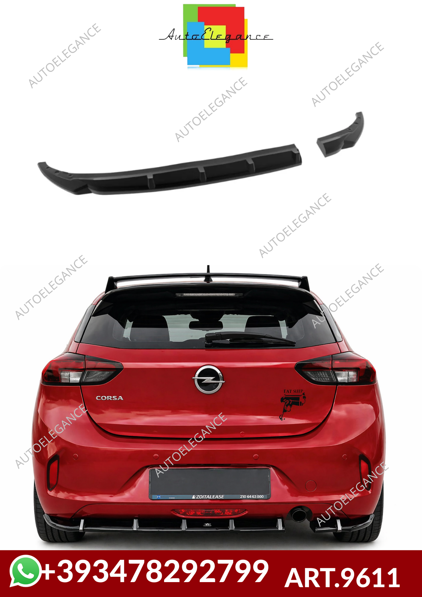 💕ART.9611  SPLITTER  POSTERIORI  Opel Corsa F  NERO  LUCIDO 💕