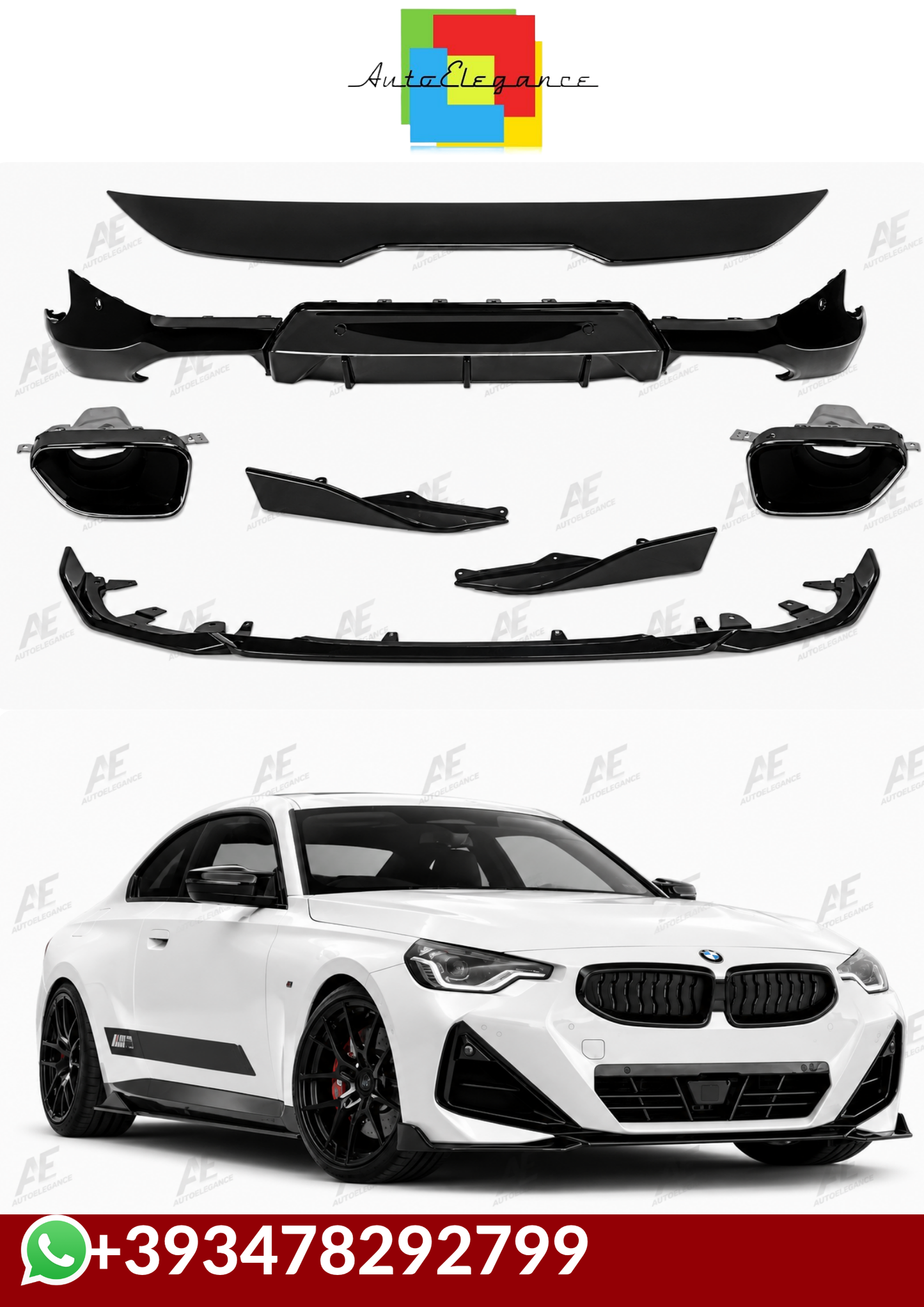💕BODYKIT BMW SERIE 2 G42 MP STYLE NERO  LUCIDO 2021+💕