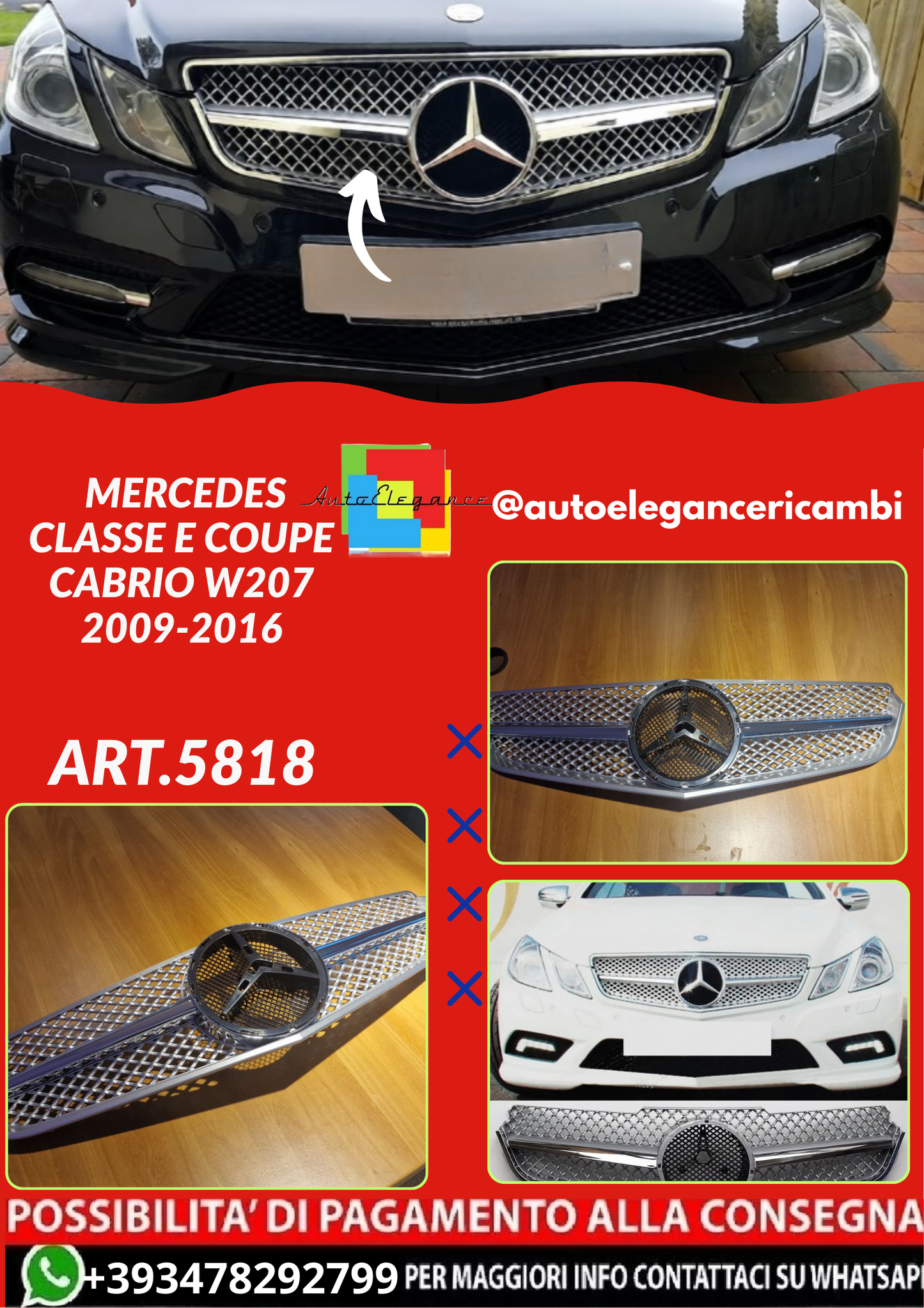 💕ART.5818 GRIGLIA MERCEDES CLASSE E COUPE CABRIO W207 2009-2016 💕