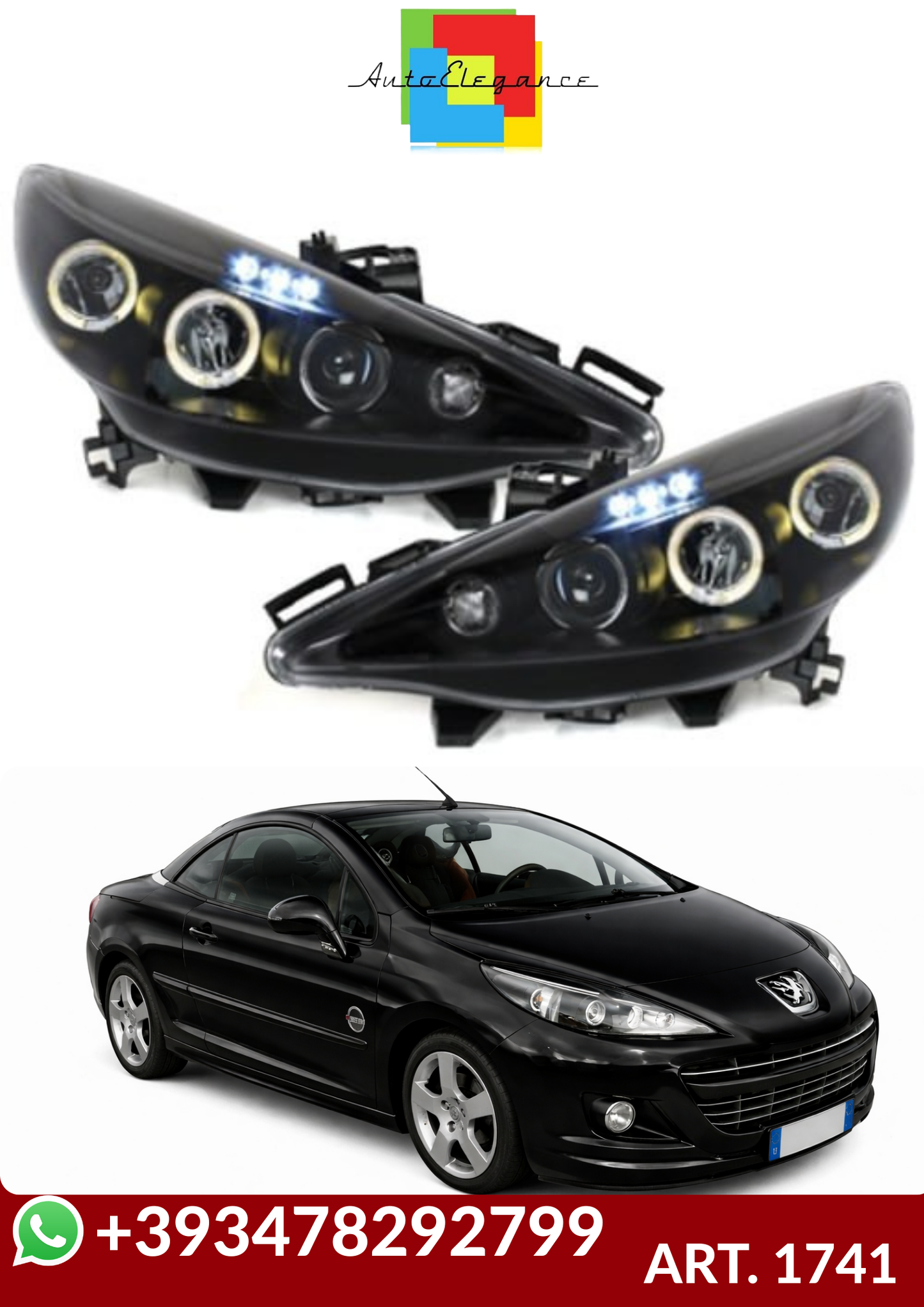 💕ART. 1741 FARI ANTERIORI PEUGEOT 207 207CC 2006-2012 NERI ANGEL EYES 💕