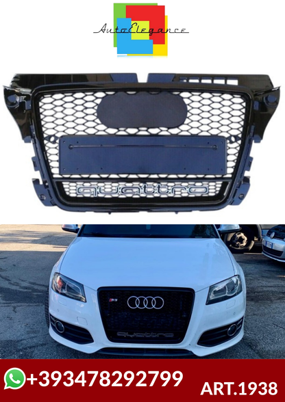 💕ART.1938 GRIGLIA AUDI A3 8P 2008-2012 LOOK RS3 QUATTRO NERO LUCIDO💕