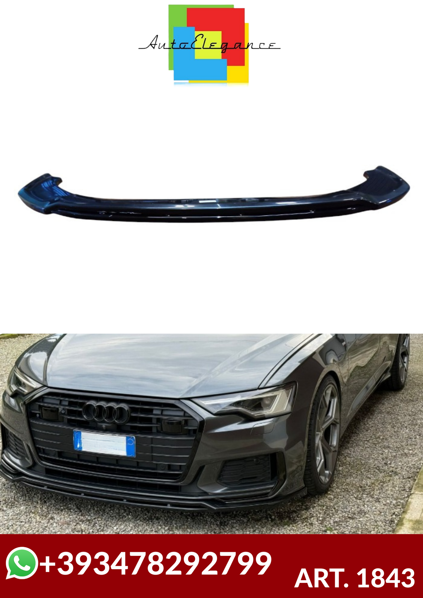 💕ART.1843 SPLITTER AUDI A6 C8 2018+ S6 NERO LUCIDO 2 PEZZI💕
