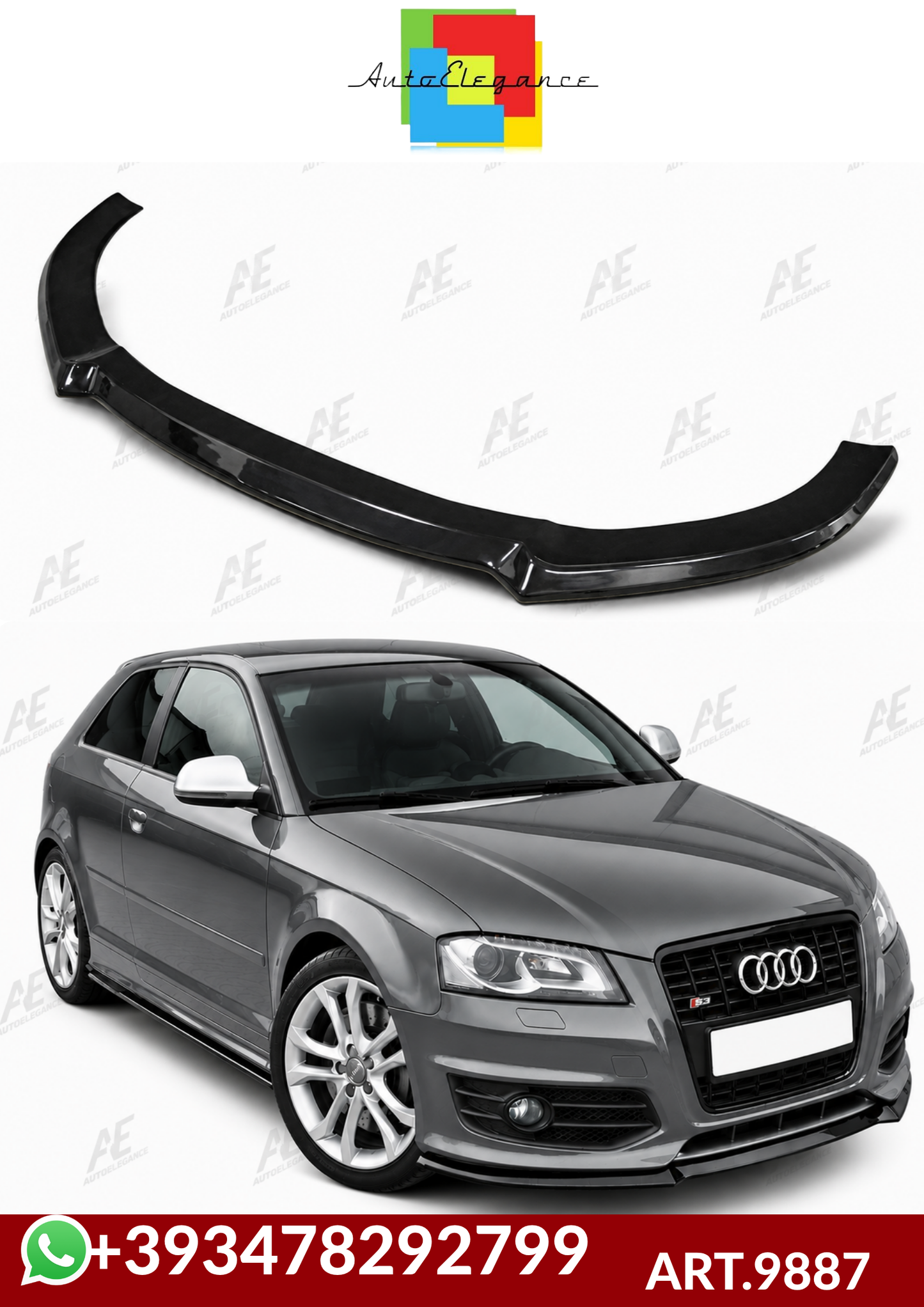 💕ART.9887 Splitter Audi A3 S3 8P restyling 08-11 solo per sline nero lucido💕
