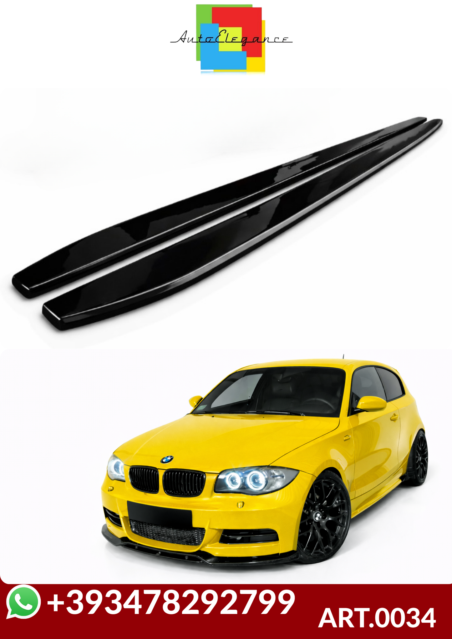 💕ART.0034  SOTTO MINIGONNE DA  BMW SERIE 1 M1 E81 E87  190CM NERO LUCIDO💕