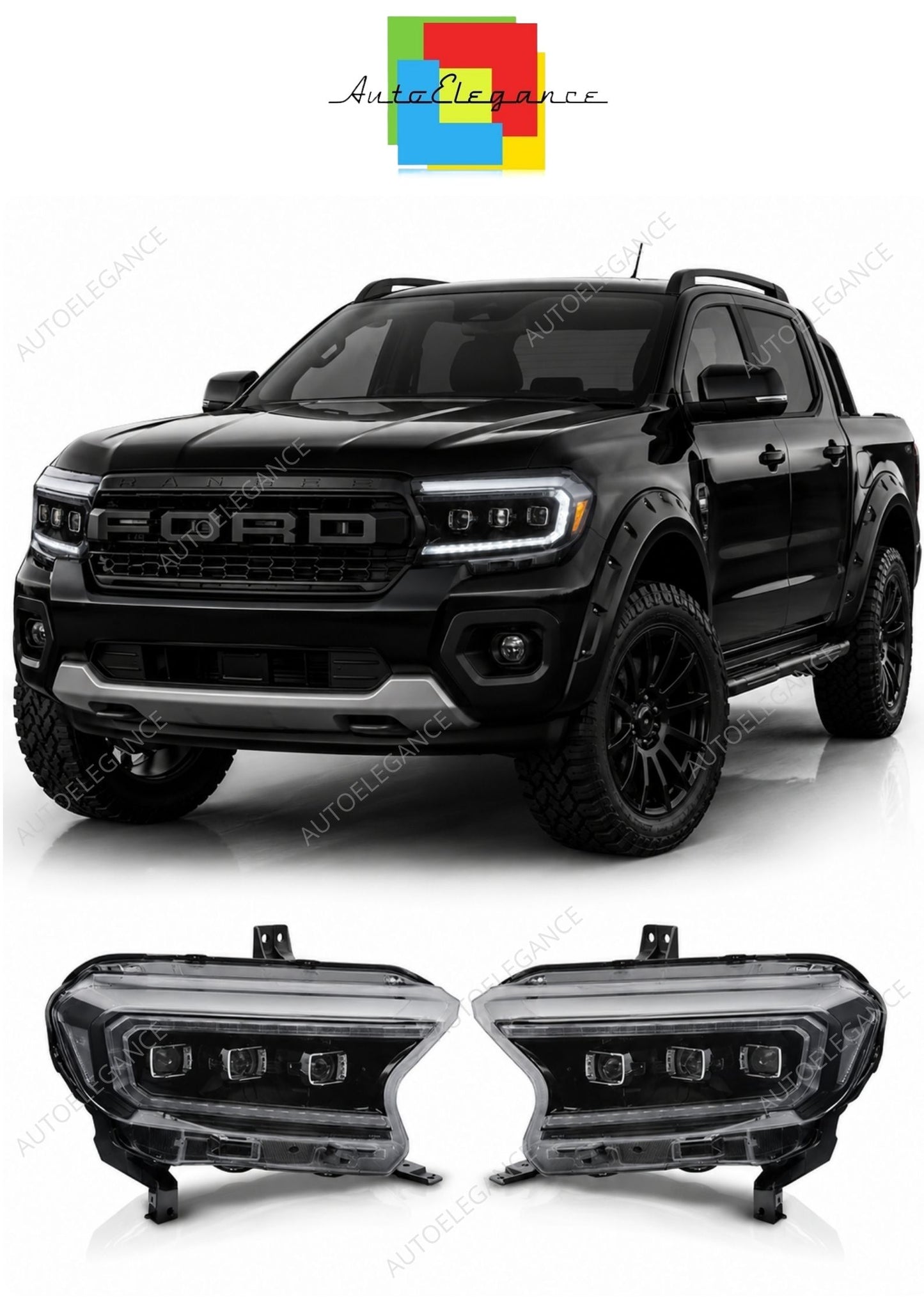 💕 Fari Anteriori Adatto per Ford Ranger V 16-22 Full LED DRL Neri 💕
