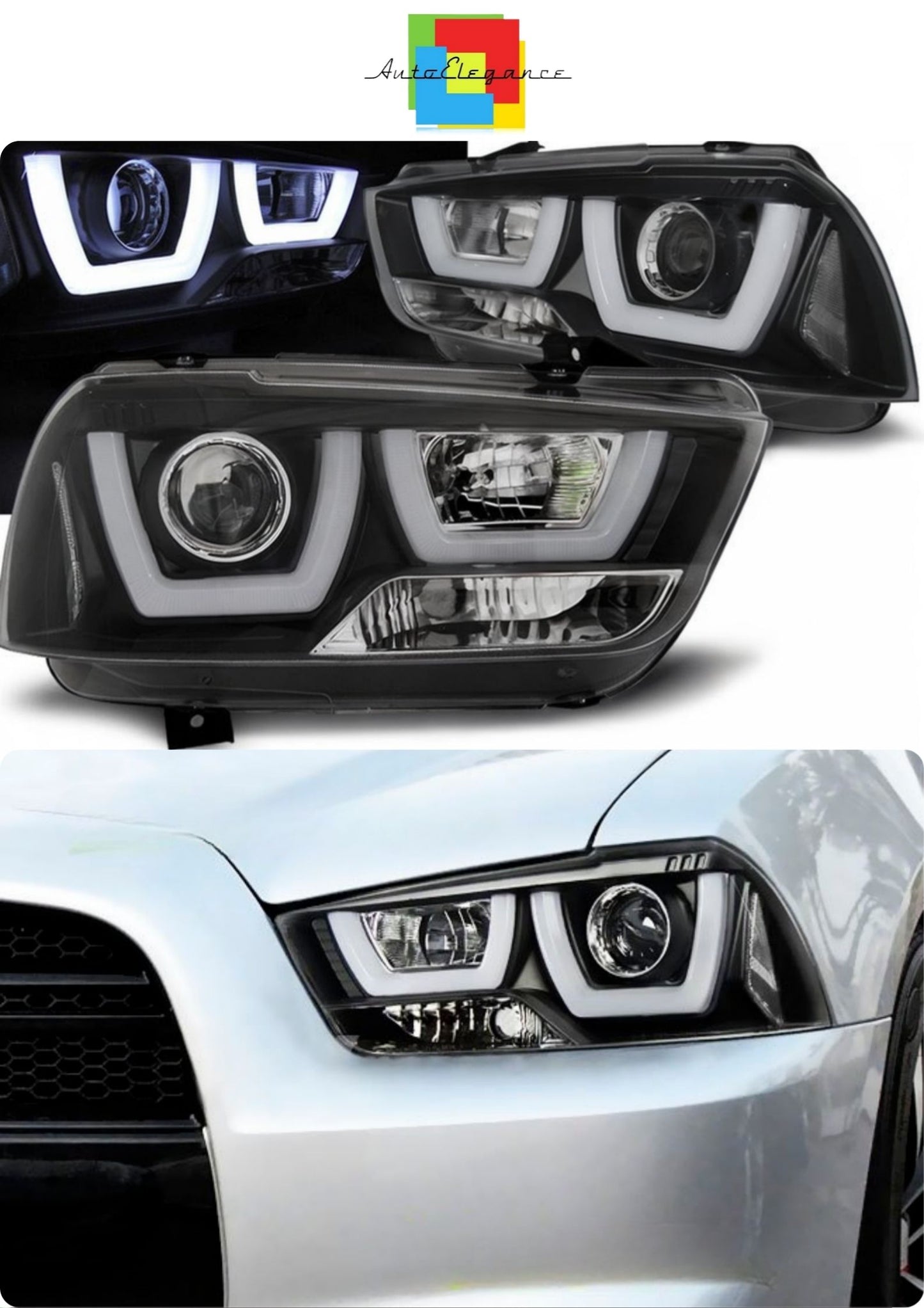 💕 Fari Anteriori Adatto per Dodge Charger LX II 2011-2015 U-Type LED Neri 💕