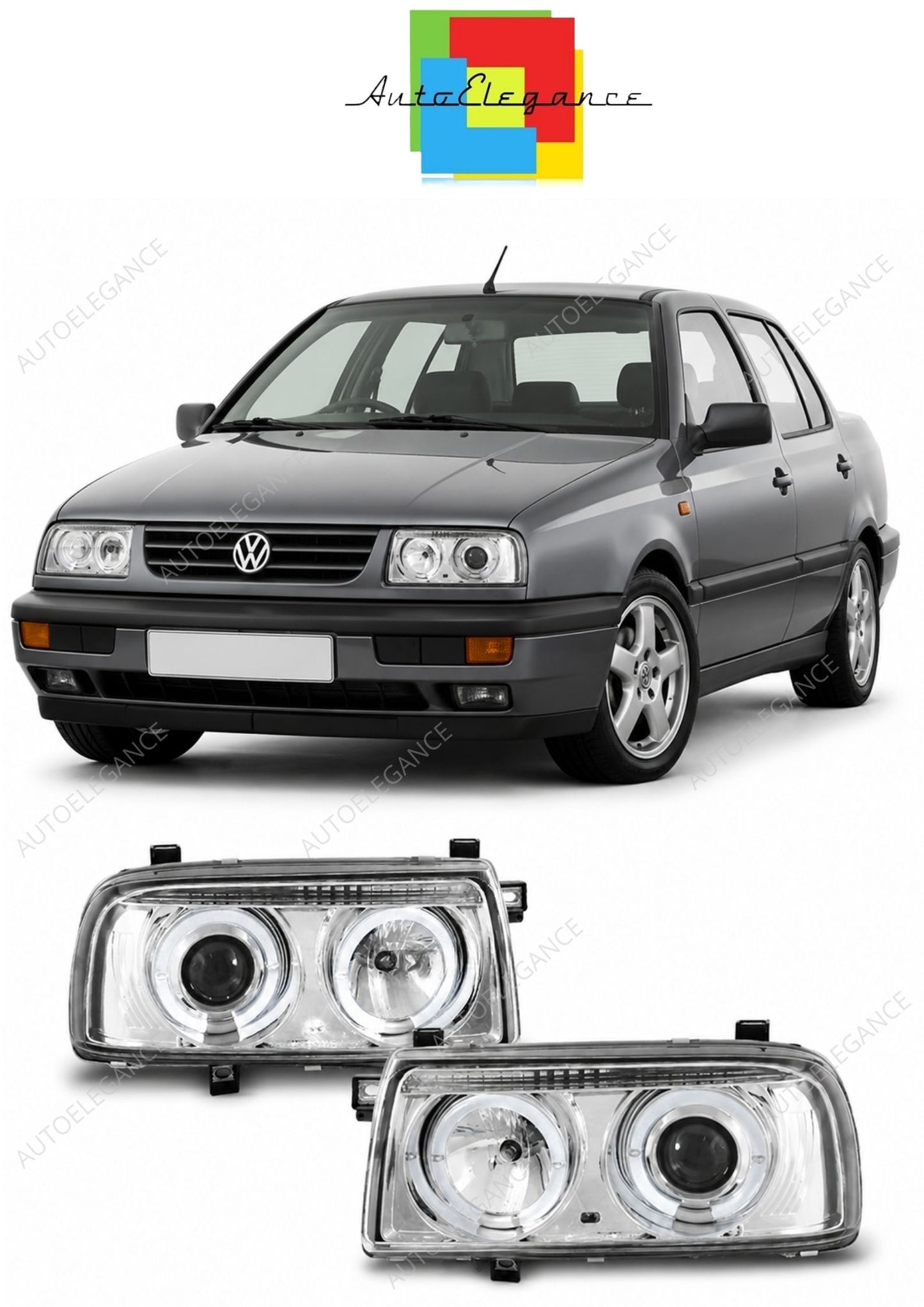 💕 Fari Anteriori Adatto per VW Vento 1992-1998 Angel Eyes Cromati 💕