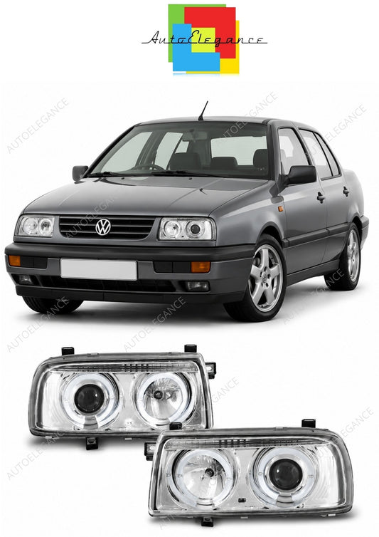 💕 Fari Anteriori Adatto per VW Vento 1992-1998 Angel Eyes Cromati 💕
