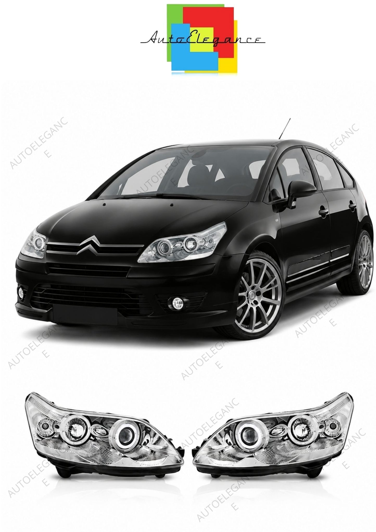 💕 Fari Anteriori Adatto per Citroen C4 2004-2010 Angel Eyes Cromati 💕