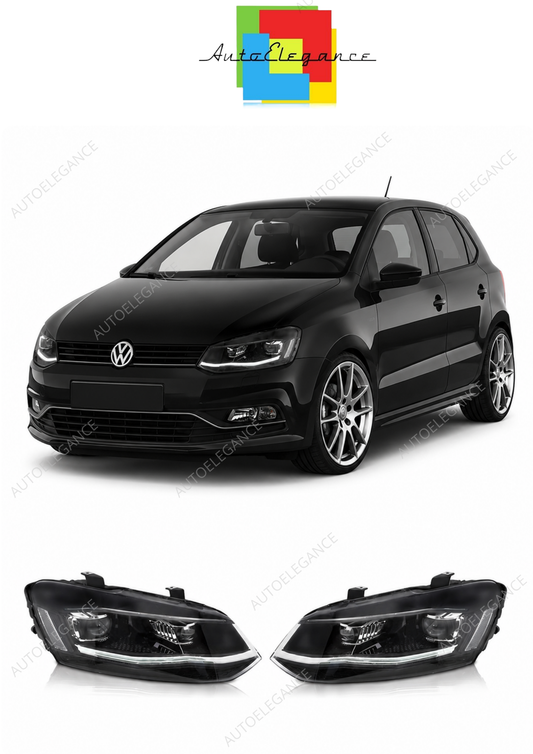 💕 Fari Anteriori Adatto per VW Polo 6R 2009-2017 Full LED DRL Argento 💕