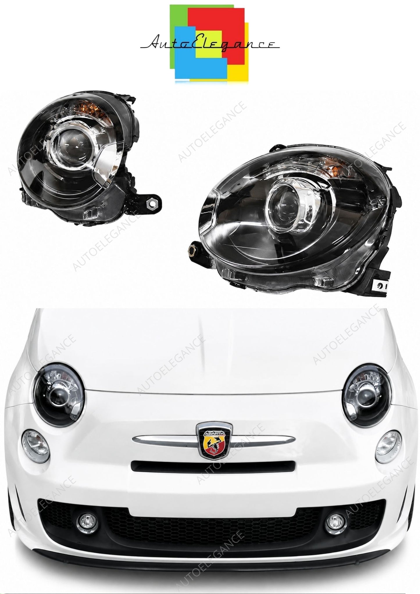 💕ART.0342 FARI ANTERIORI FIAT 500 2007-2015 LENTICOLARI NERI look Abarth💕