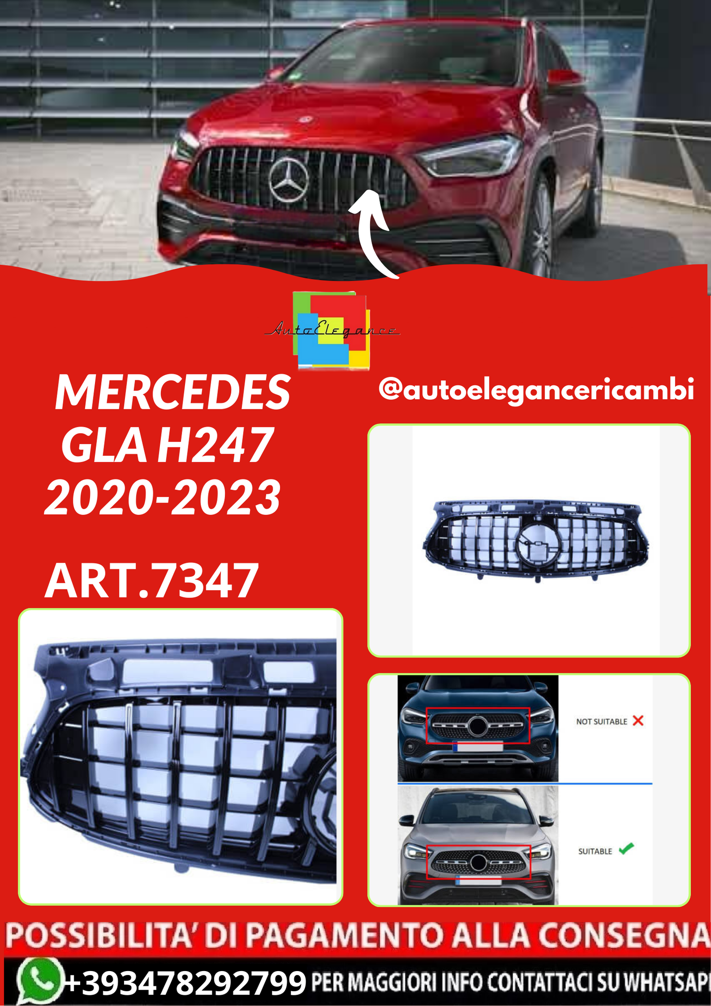 ART.7347  GRIGLIA  MERCEDES GLA H247 2020-2023 NERO LUCIDO AMG