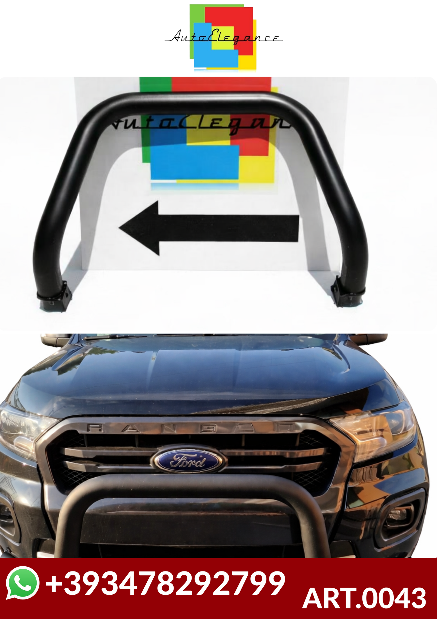 💕ART.0043  BULLBAR FORD RANGER T6 2015+ NERO OPACO💕