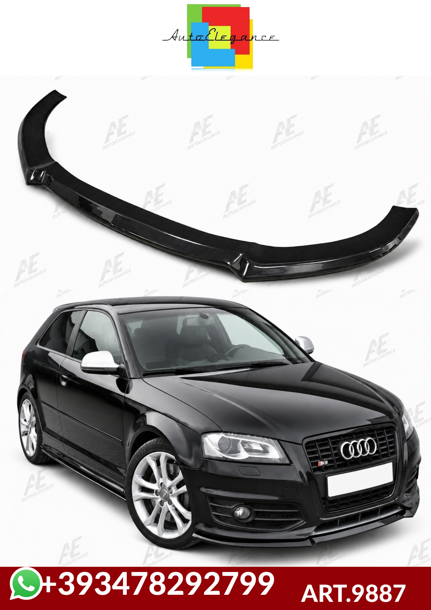 💕ART.9887 Splitter Audi A3 S3 8P restyling 08-11 solo per sline nero lucido💕