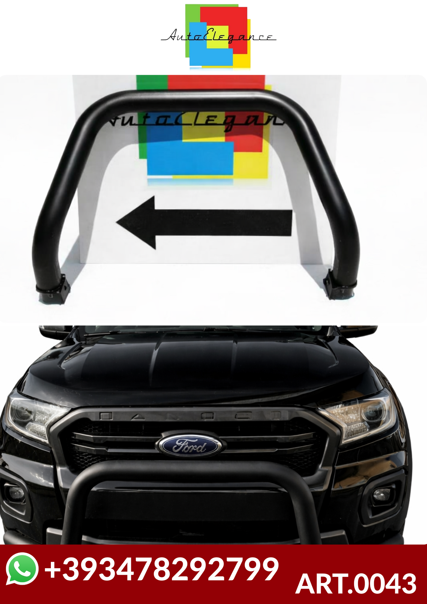 💕ART.0043  BULLBAR FORD RANGER T6 2015+ NERO OPACO💕