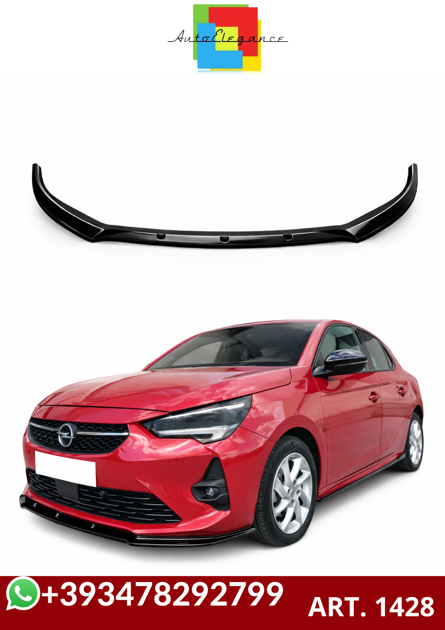 💕ART. 1428 SPLITTER OPEL CORSA F 2019+ STANDARD NERO LUCIDO 💕