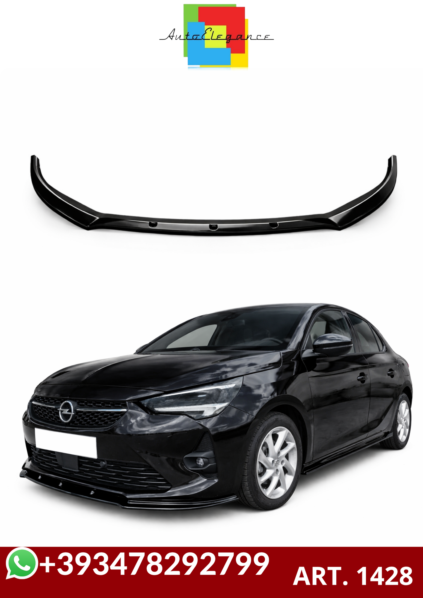 💕ART. 1428 SPLITTER OPEL CORSA F 2019+ STANDARD NERO LUCIDO 💕