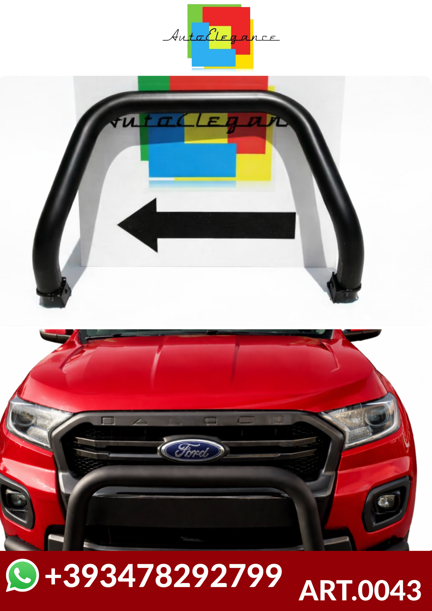 💕ART.0043  BULLBAR FORD RANGER T6 2015+ NERO OPACO💕