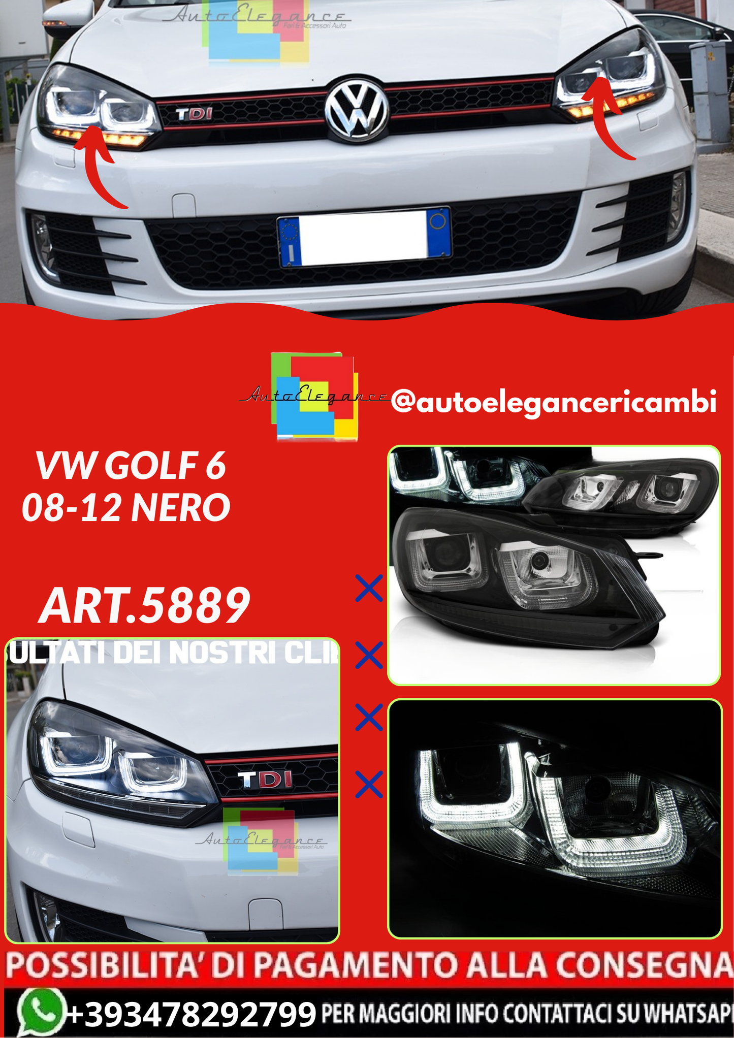 💕ART.5889  FARI  ANTERIORI  VW GOLF 6 08-12 NERO 💕