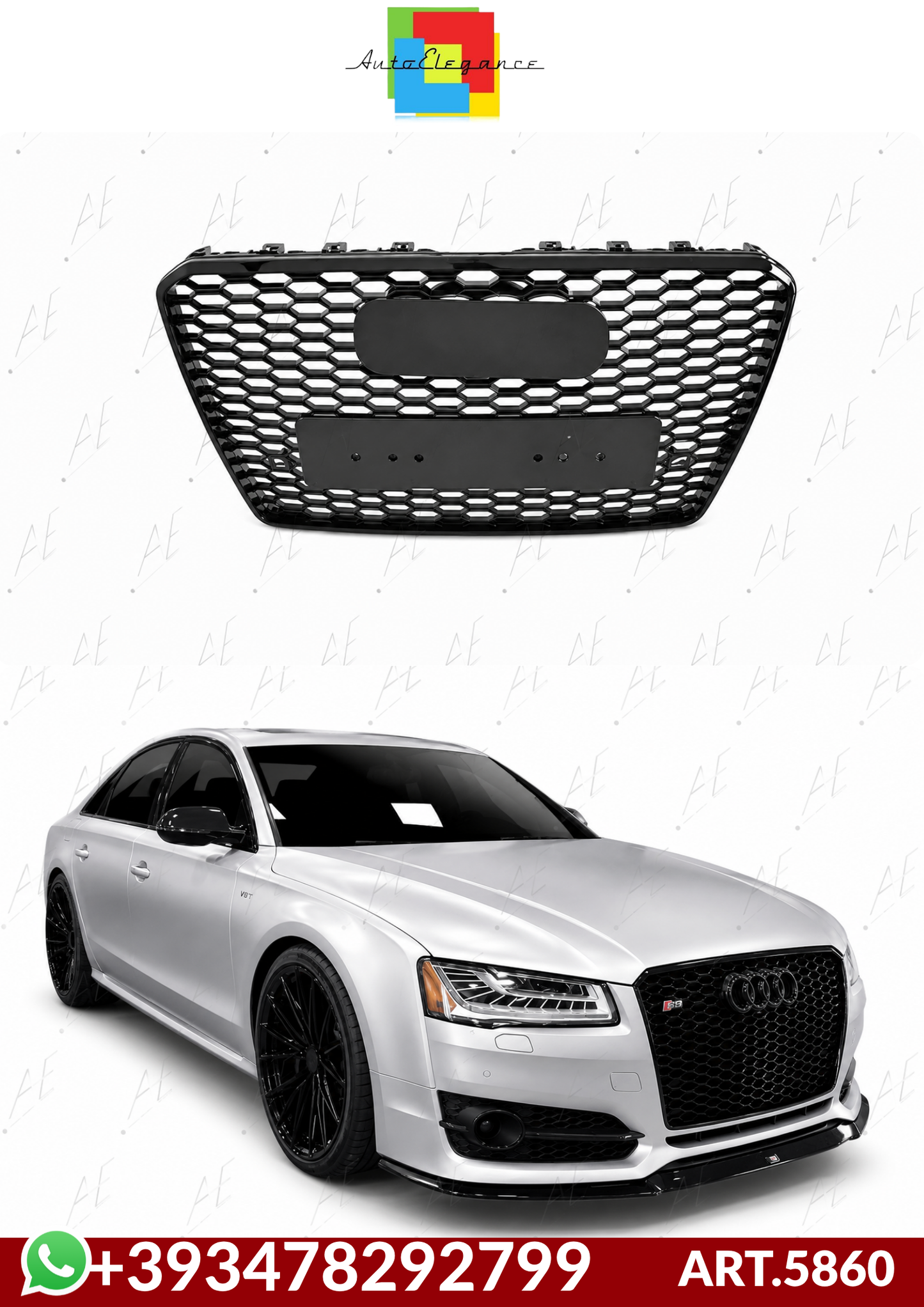💕ART.5860 GRIGLIA SPORTIVA NERA LUCIDA PDC ADATTO PER AUDI A8 D4 13-17💕