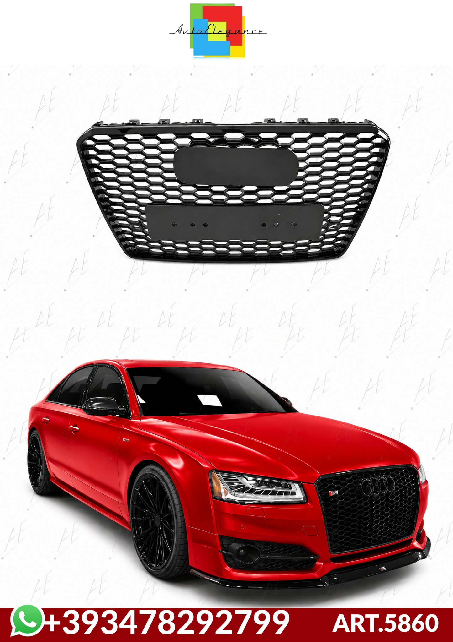 💕ART.5860 GRIGLIA SPORTIVA NERA LUCIDA PDC ADATTO PER AUDI A8 D4 13-17💕