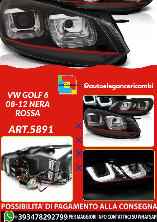 ART.5891 FARI  ANTERIORI VW GOLF 6 08-12 NERA ROSSA