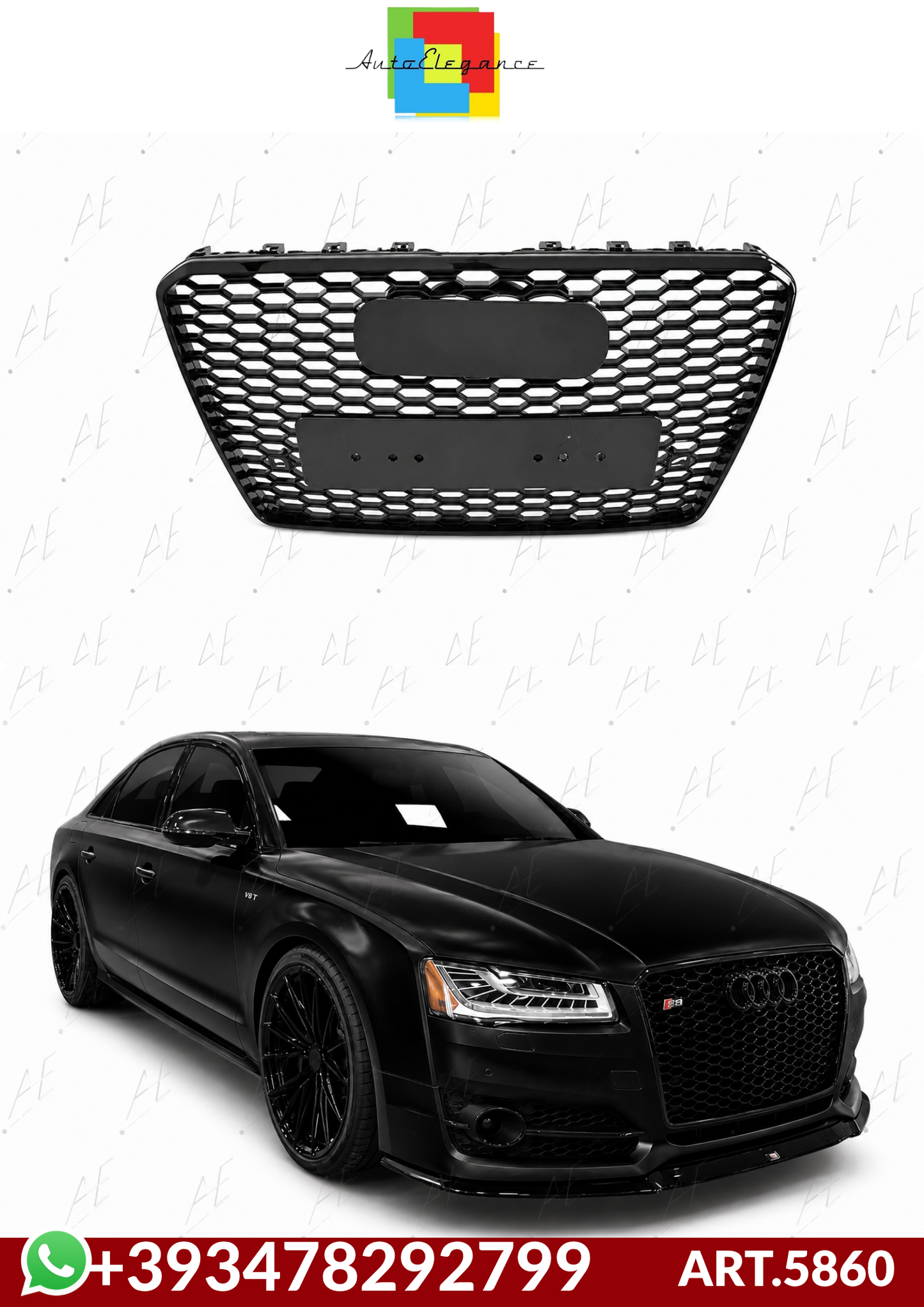 💕ART.5860 GRIGLIA SPORTIVA NERA LUCIDA PDC ADATTO PER AUDI A8 D4 13-17💕