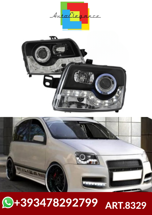 💕ART.8329 FARI ANTERIORI FIAT PANDA 2003-2012 LED NERI💕